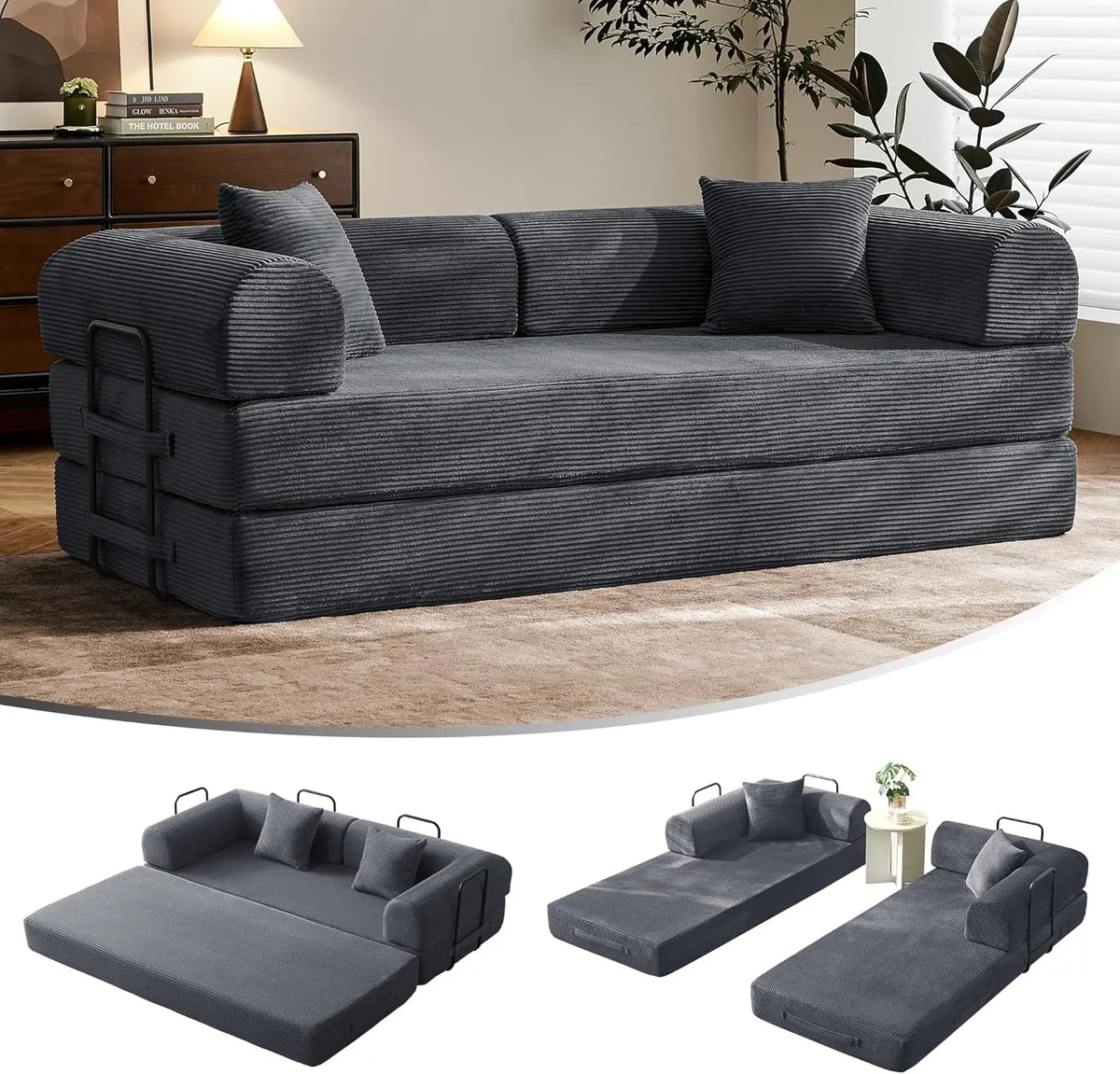 Lark convertible sofa bed in dark grey