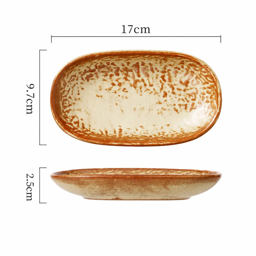 Fleck spotted oval ceramic plate in Style B