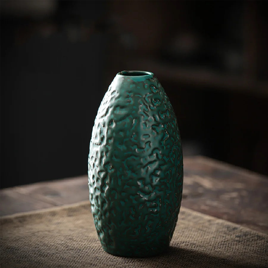 Fern small pottery bud vase in green, C