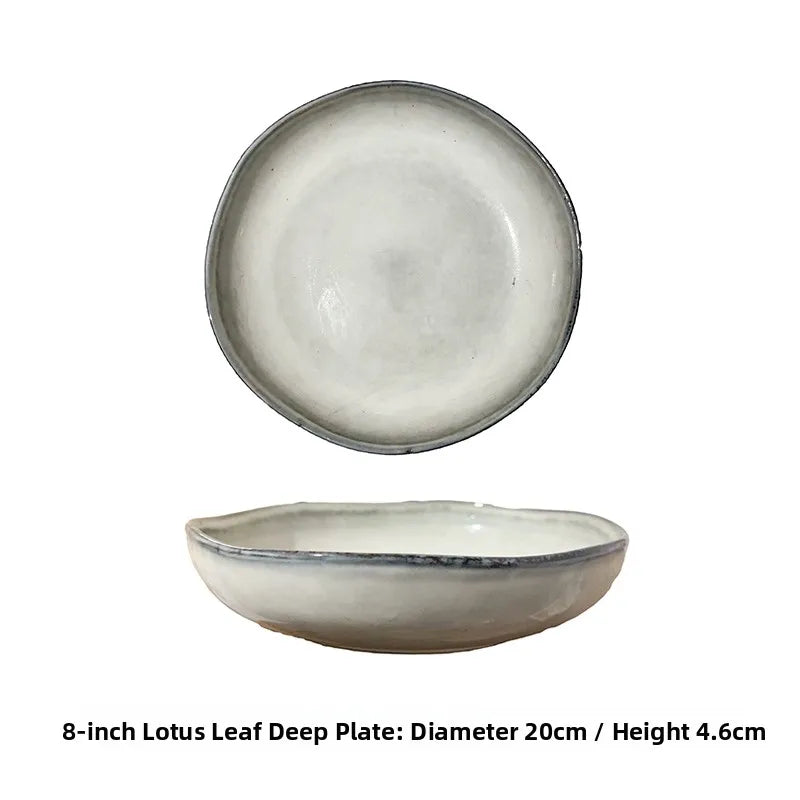 Coil ceramic deep dish in light grey, 8-inch lotus leaf
