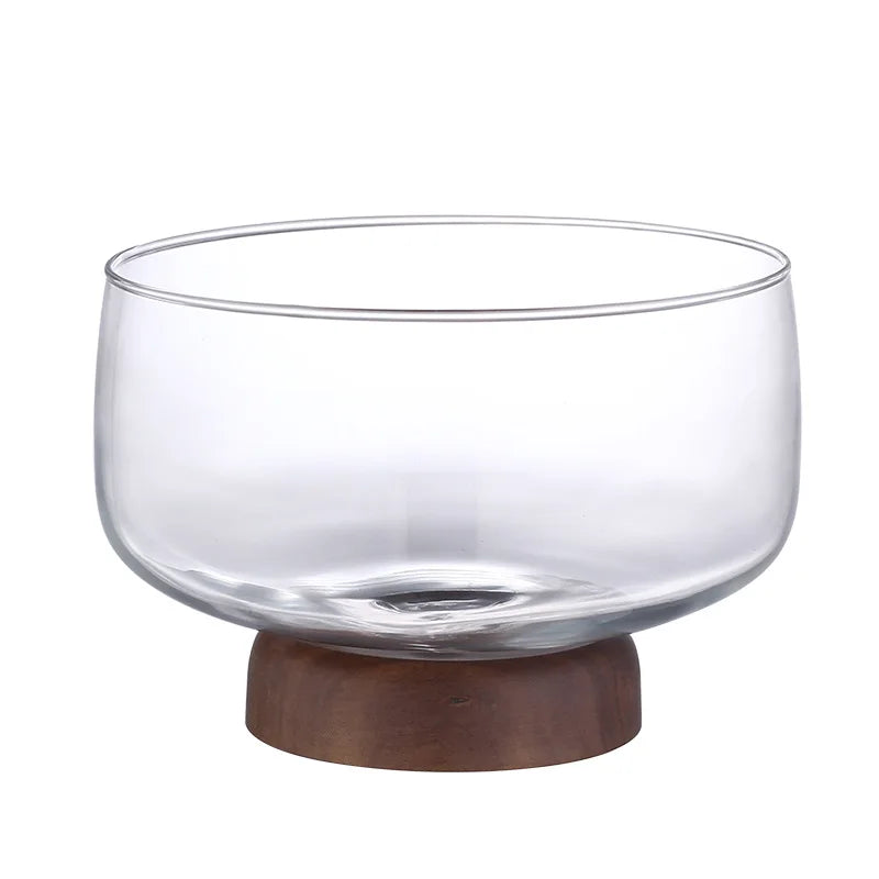 Tarn glass serving bowl with wood stand