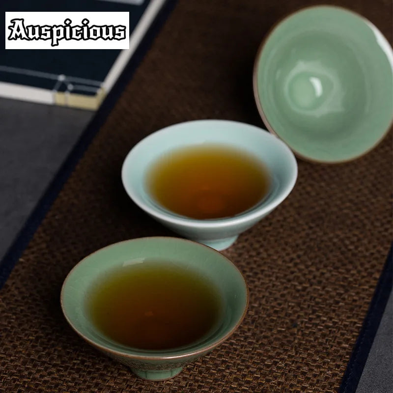 Willow celadon tea cup pair