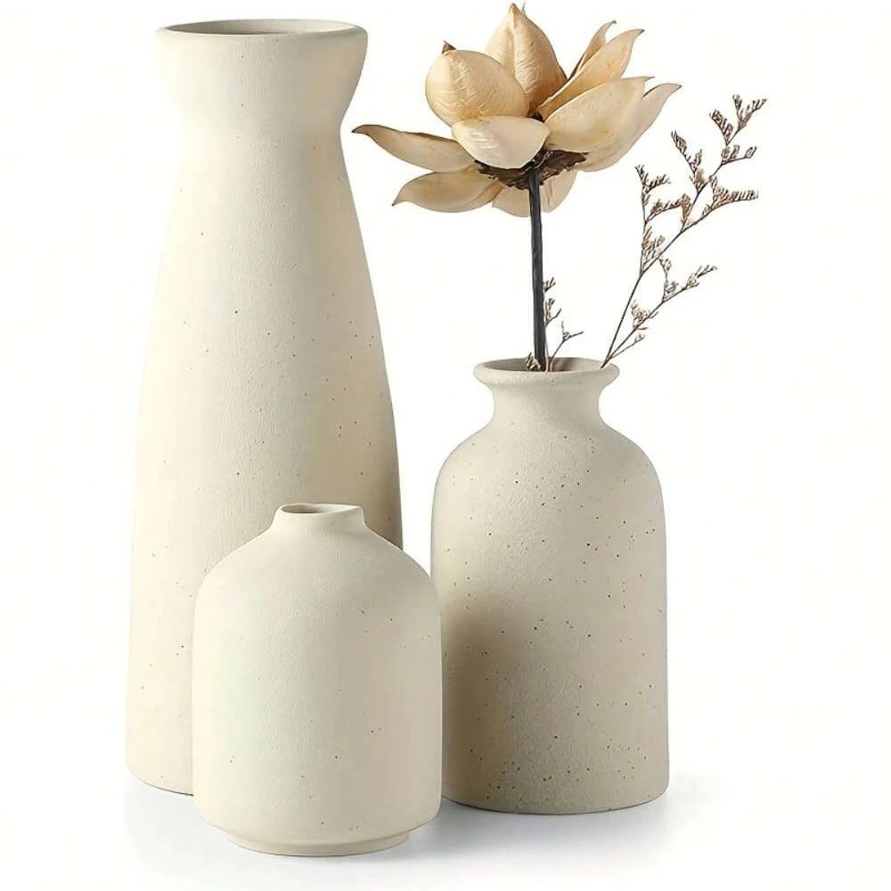Grove 3-piece ceramic vase set in beige