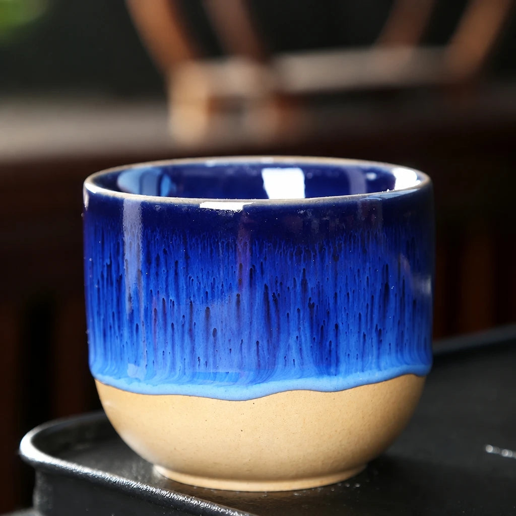 Ember Jianzhan tea cup in blue