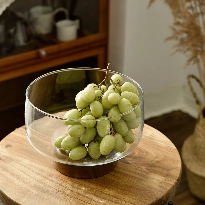 Tarn glass serving bowl with wood stand