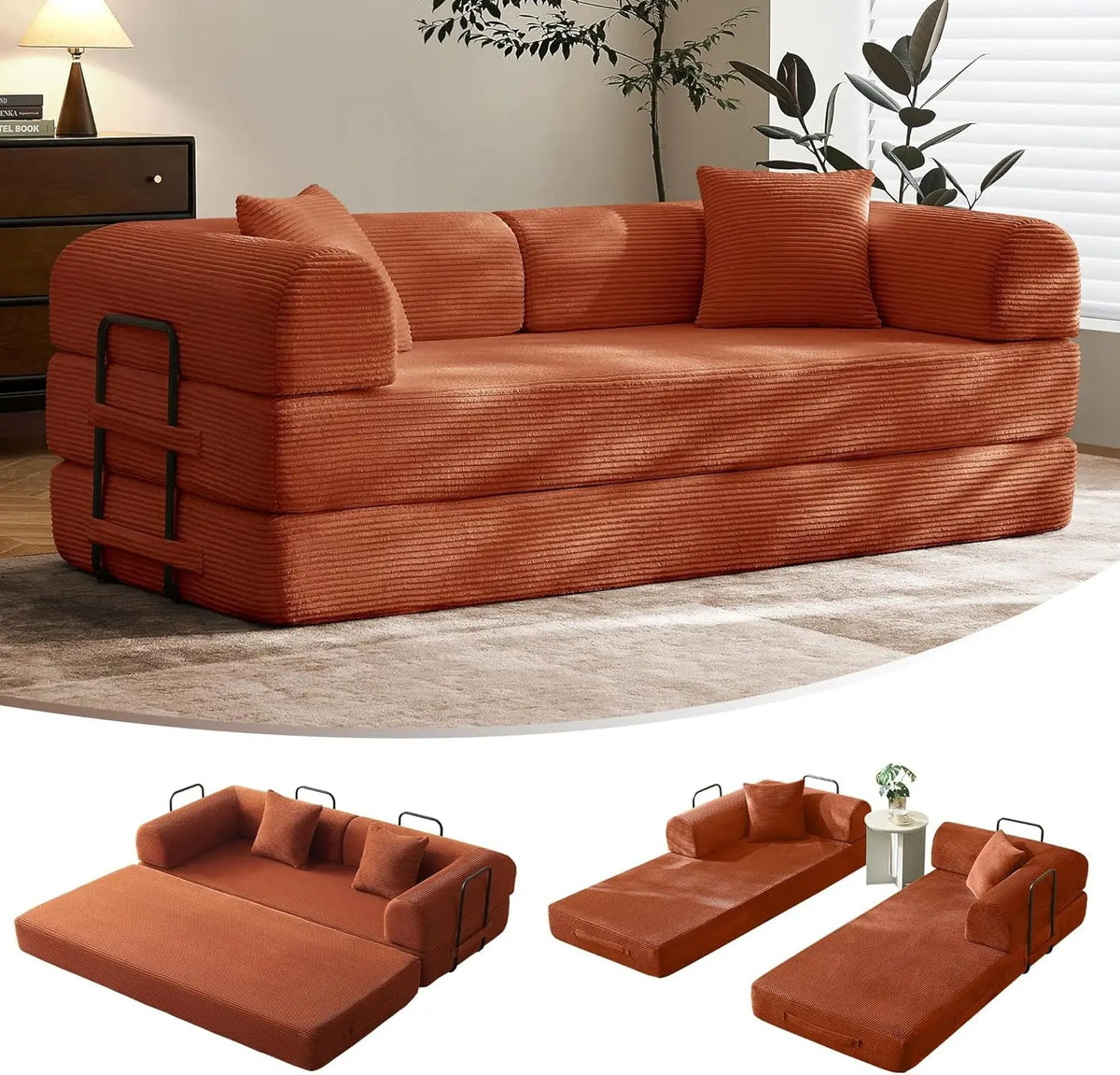 Lark convertible sofa bed in orange