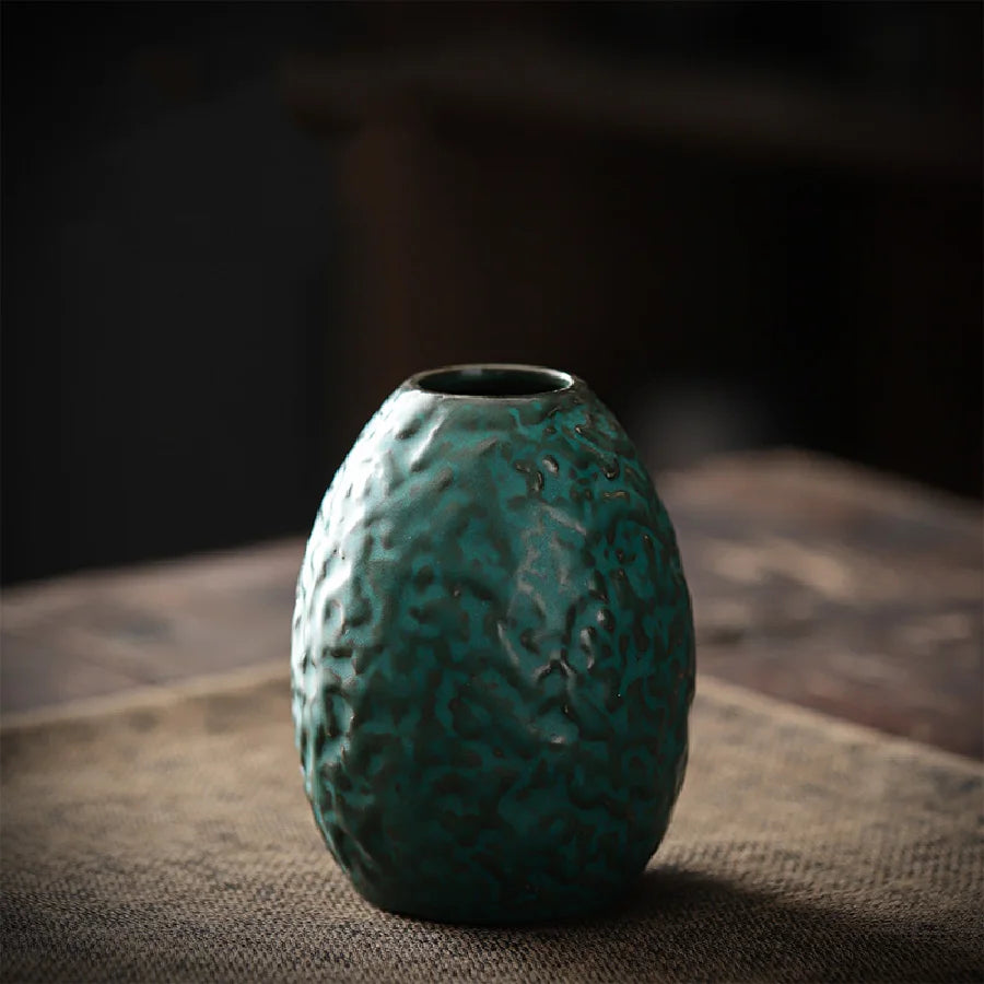 Fern small pottery bud vase in green, B