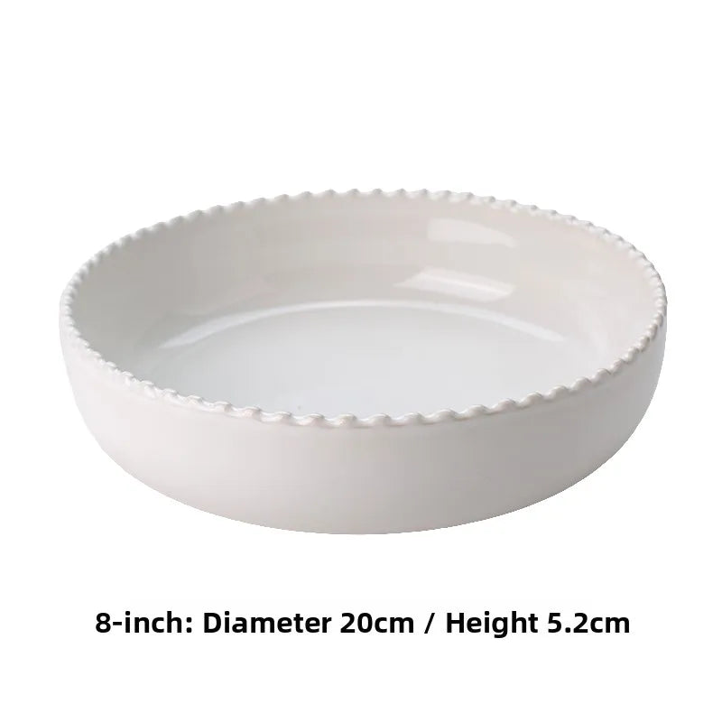 Coil ceramic deep dish in white, 8-inch pearl dish