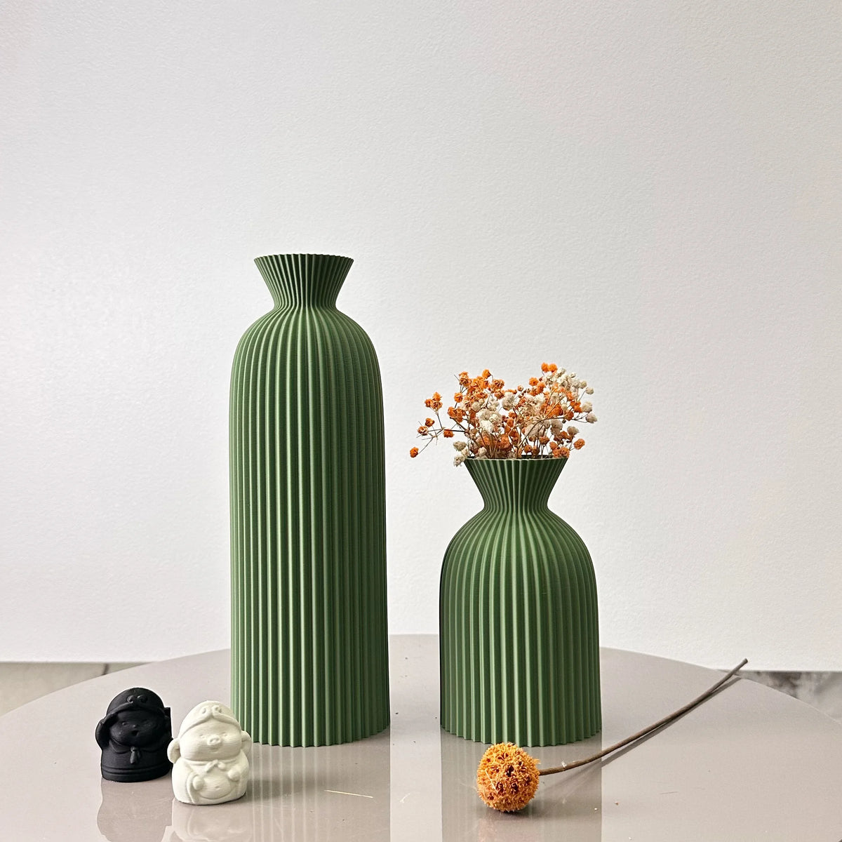 Ripple 2-piece vase set in matcha