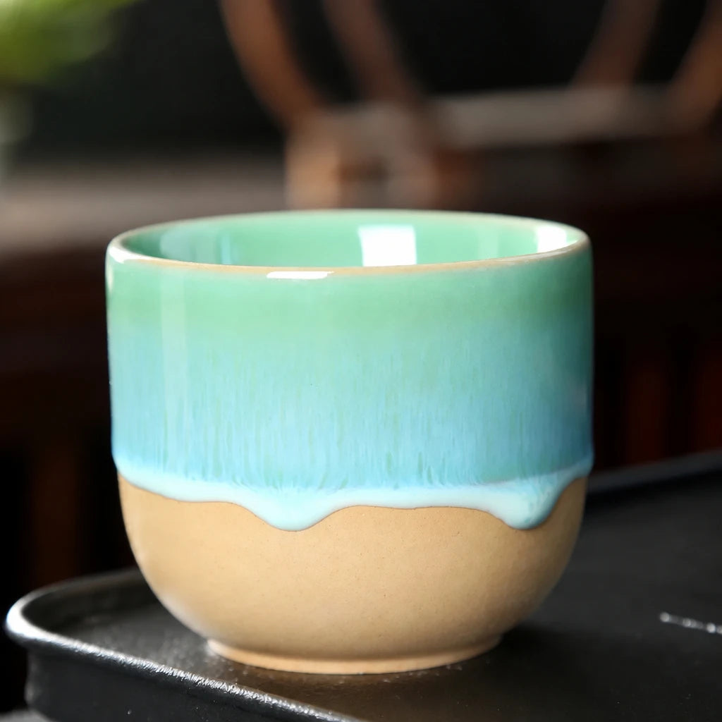 Ember Jianzhan tea cup in cyan blue