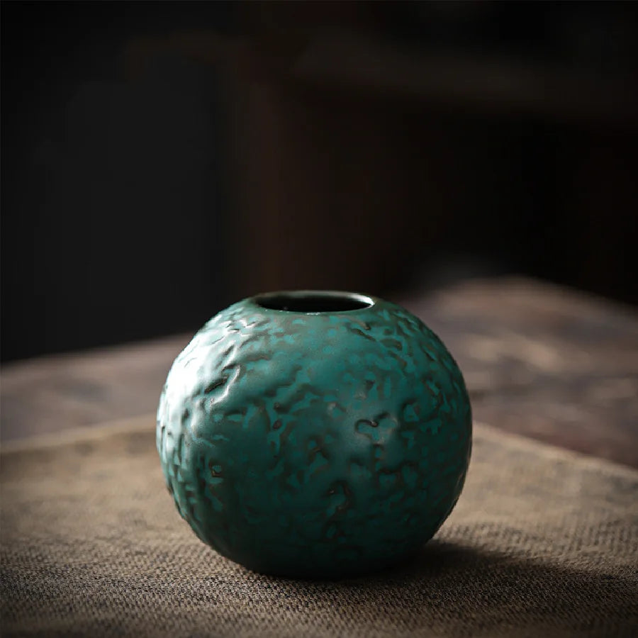 Fern small pottery bud vase in green, A