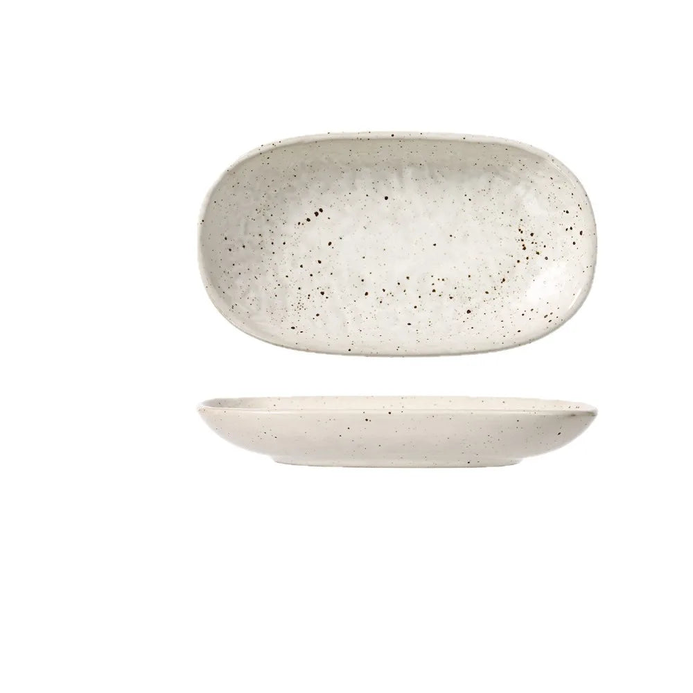 Fleck spotted oval ceramic plate