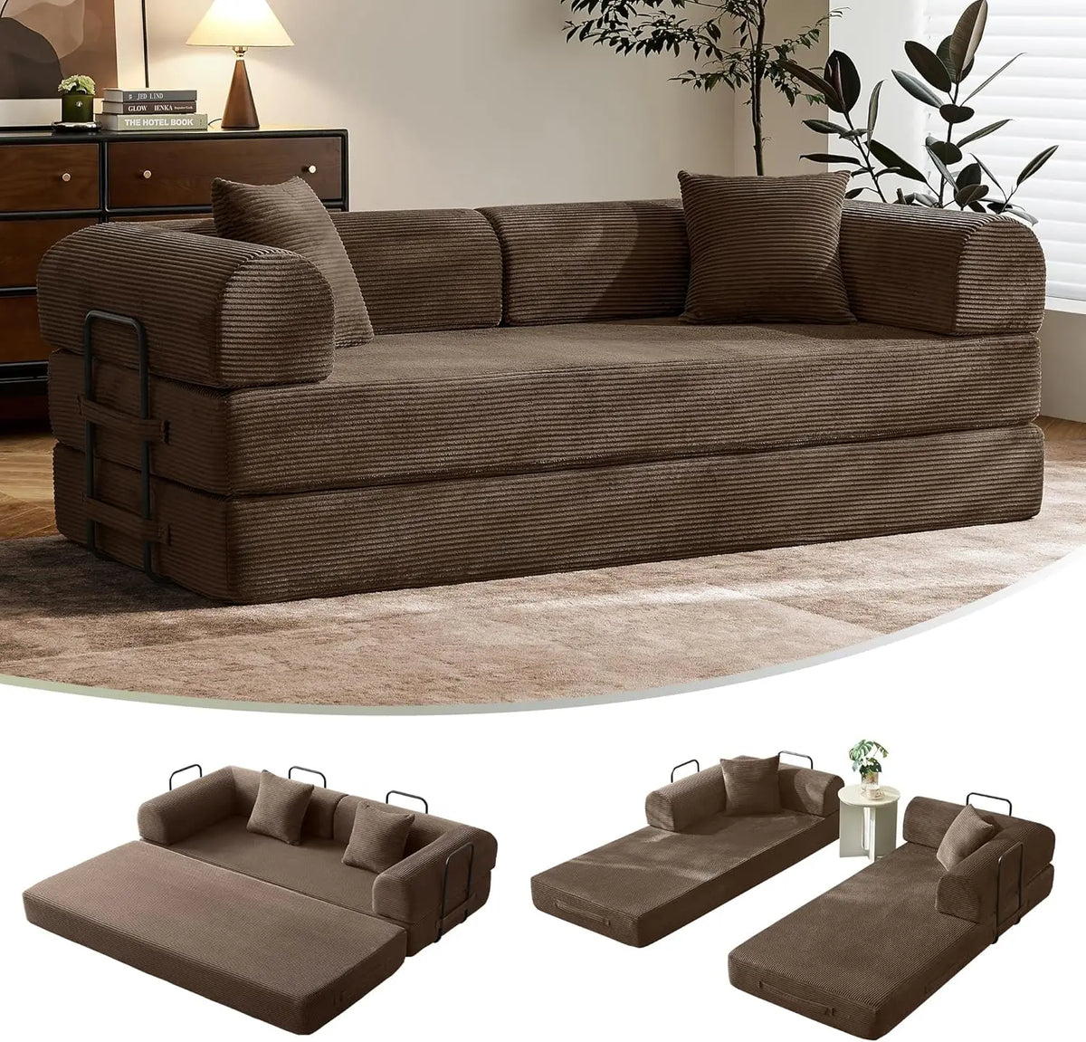 Lark convertible sofa bed in brown
