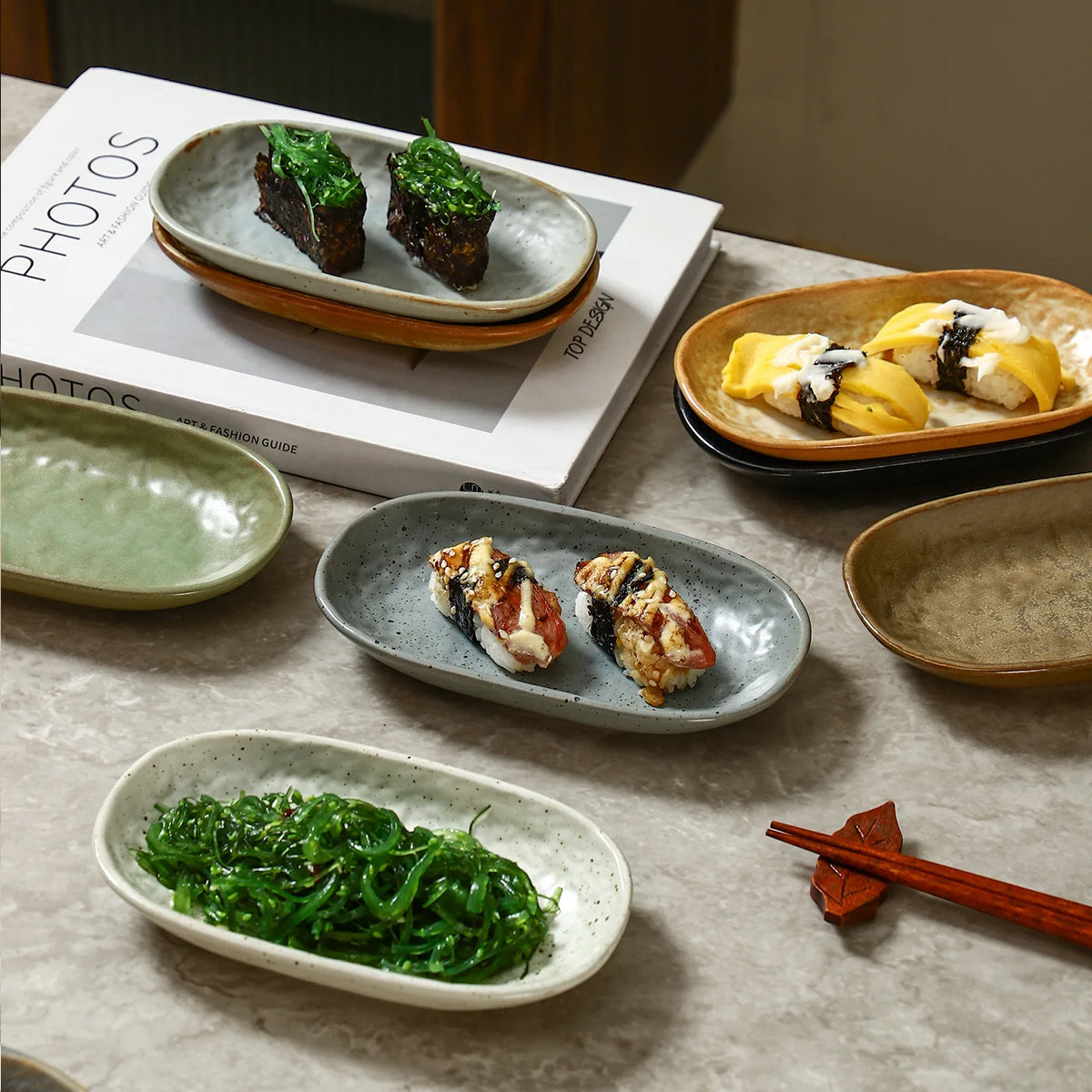Fleck spotted oval ceramic plate