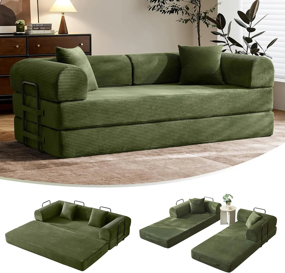 Lark convertible sofa bed in olive green