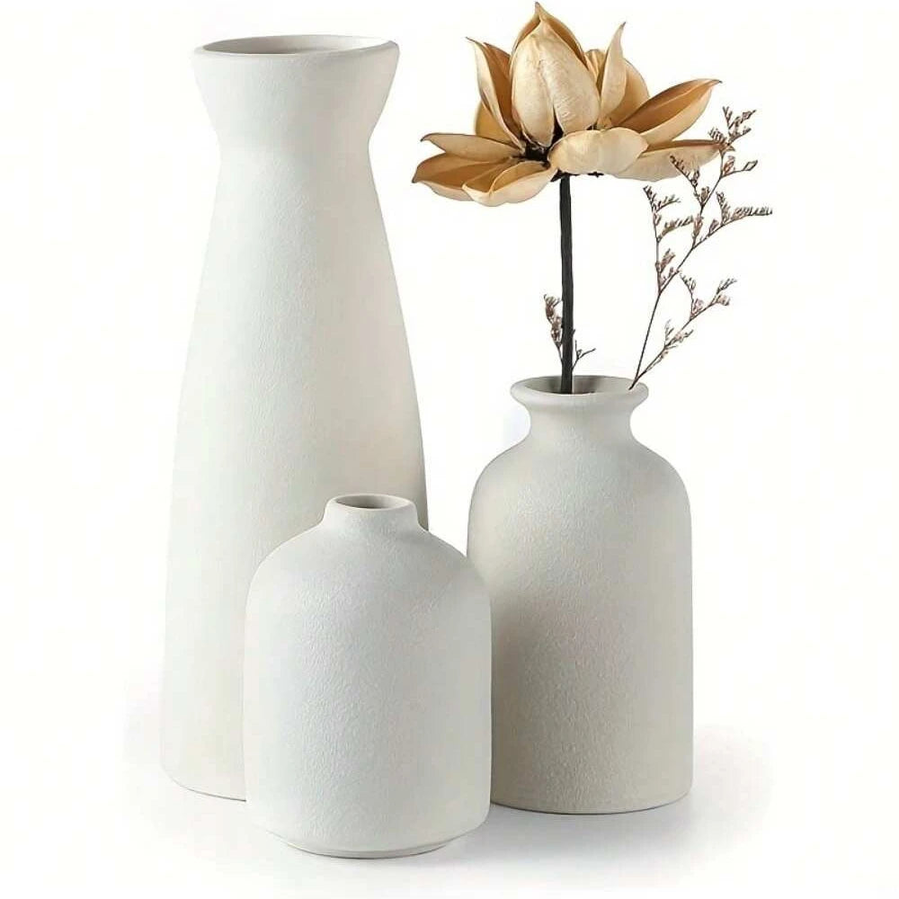 Grove 3-piece ceramic vase set in white