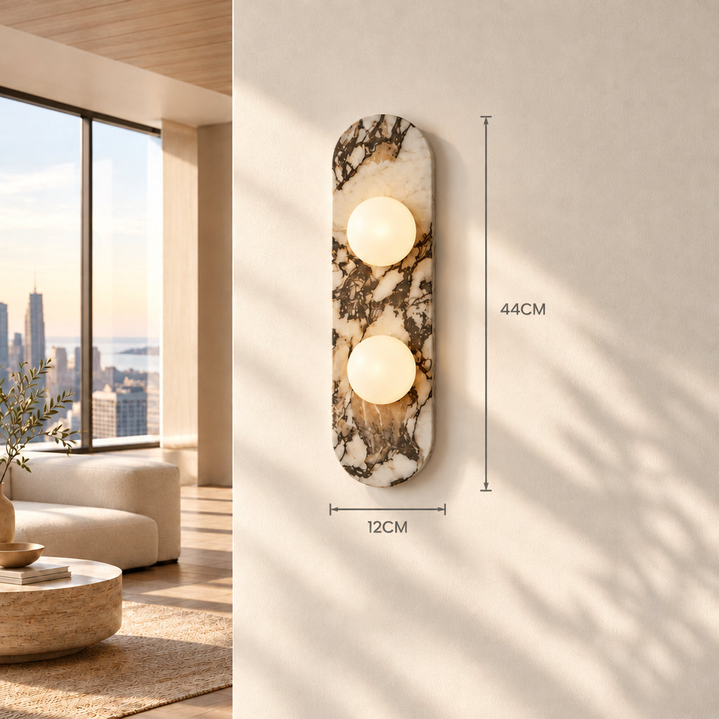 Quarry marble wall light, 2 light, 44 cm